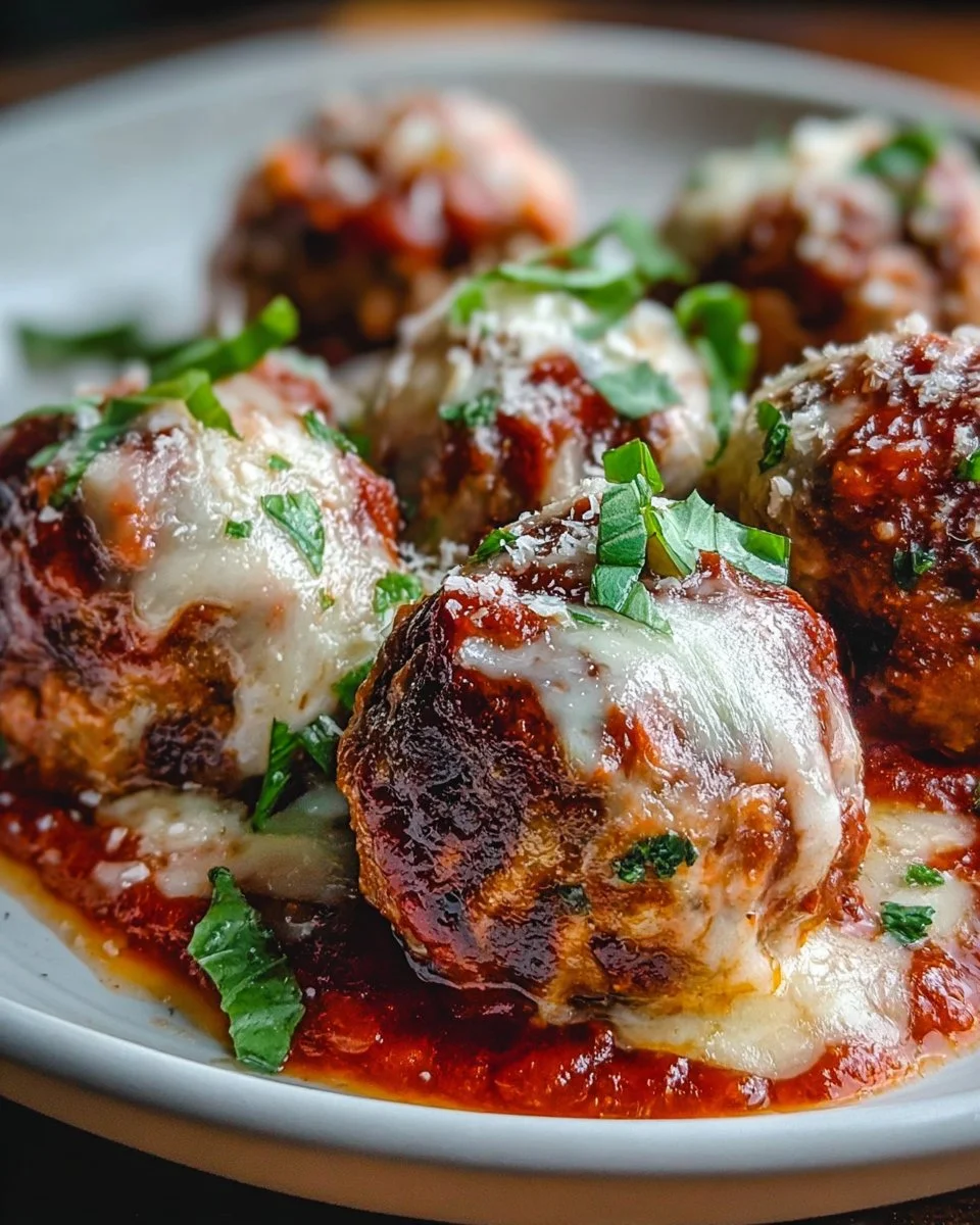 Cheesy Garlicky Meatballs With Marinara