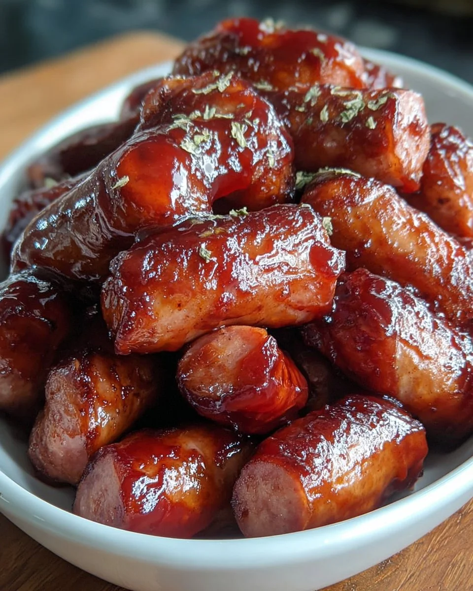 Delicious BBQ cocktail sausage made in a crock pot for easy party snacks