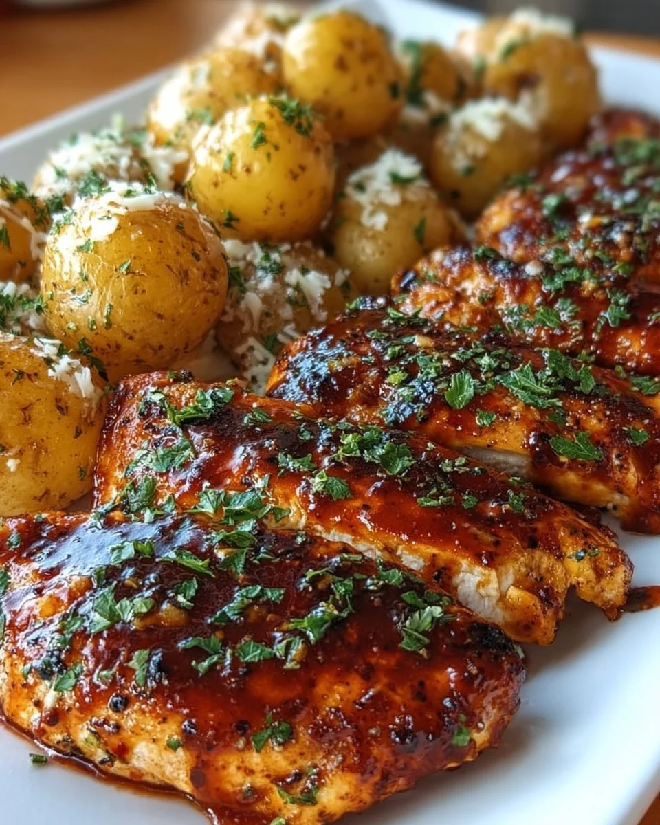 Honey BBQ Chicken with Garlic Parmesan Potatoes