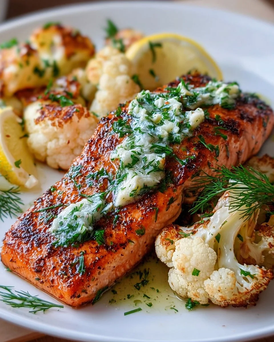 Keto Herb Butter Salmon with Roasted Cauliflower