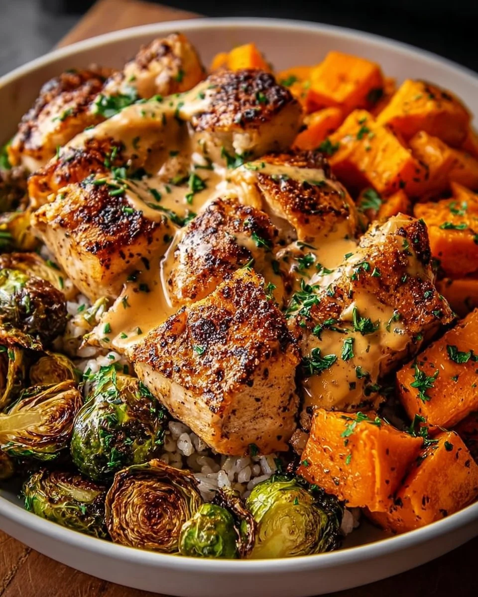 Maple Dijon Chicken Sweet Potato Bowls