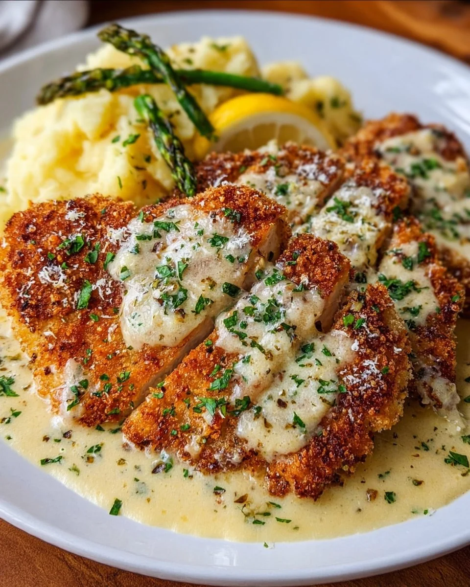 Parmesan Crusted Chicken with Creamy Garlic Sauce – Easy Family Dinner Recipe