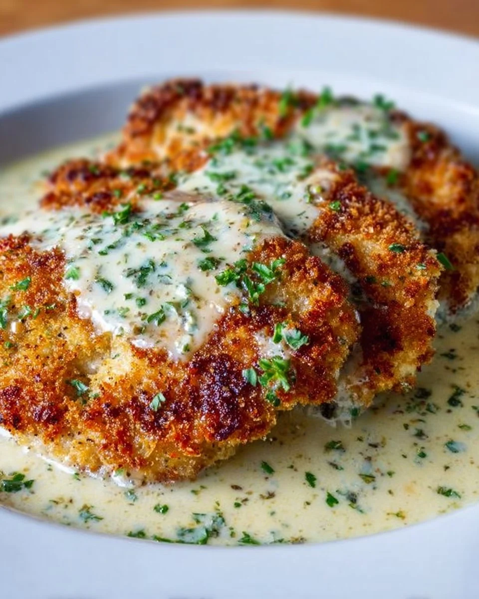 Parmesan Crusted Chicken with Creamy Garlic Sauce – Easy Family Dinner Recipe