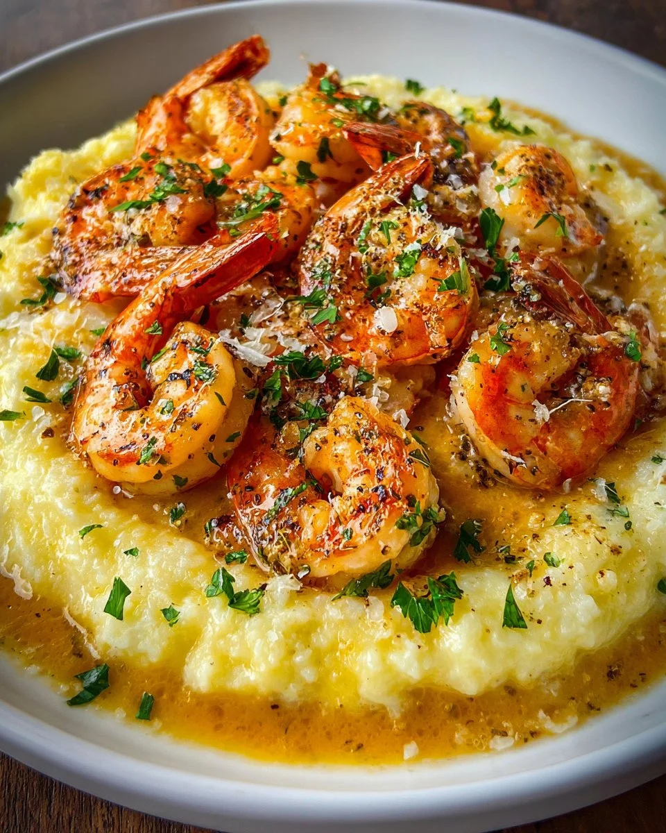 Creamy Garlic Shrimp Over Mashed Potatoes