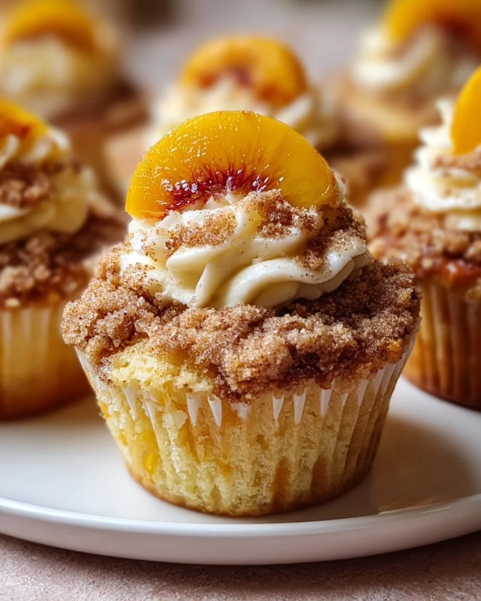 Peach Cobbler Cupcakes with a Cinnamon Streusel Topping