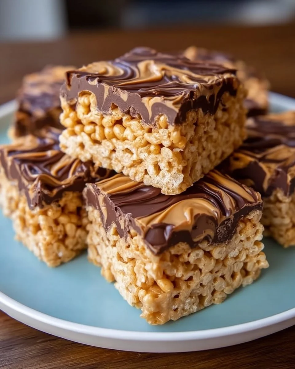 Peanut Butter Rice Krispie Treats with Chocolate Swirl