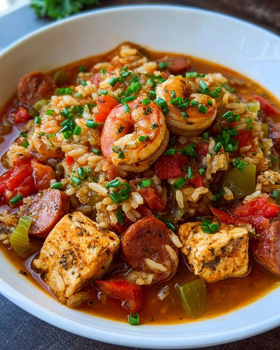 Slow Cooker Cajun Jambalaya with Chicken, Sausage & Shrimp