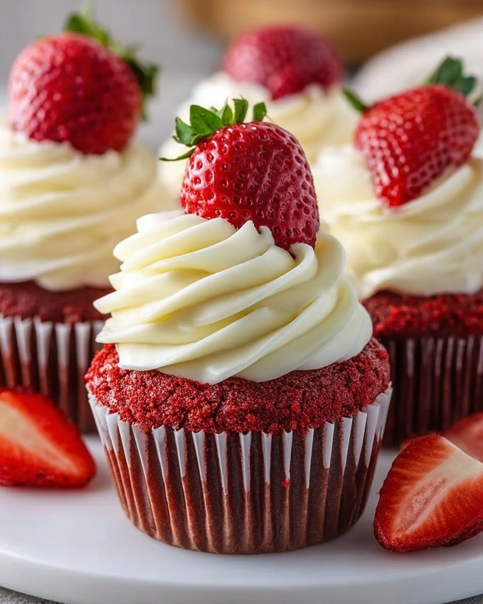 Strawberry Cheesecake Red Velvet Cupcakes
